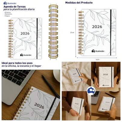 Agenda 2026, Escolar, Organizador, Planeador, Planificador, Calendario, con Pestaas, Diario, Semanal, Mensual, Diseo de Espiral, Papel de Alta Calidad, A5, 21*16, 304 Pginas Blanco