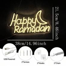 Biển đèn neon chúc mừng Ramadan để trang trí tường, biển đèn LED neon Eid Mubarak để trang trí lễ hội Hồi giáo, với hình trăng khuyết Ramadan Mubarak, đèn LED trang trí Eid, phòng ngủ, phòng khách, đồ dùng cho tiệc Eid Al Fitr, quà tặng cho trẻ em và phụ nữ, sử dụng nguồn USB, dễ dàng treo. - ánh sáng đa sắc - Xem 5