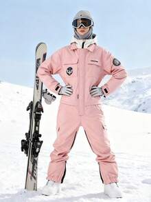 1件中性款連身式滑雪服，工裝風，寬鬆落肩設計，側開衩下擺，粉色運動風 - 粉色 - 查看 8
