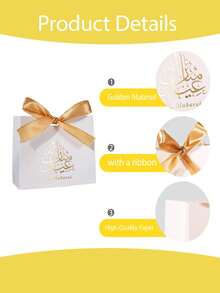 10 CÁI/1 CÁI/Túi quà Eid Mubarak, Túi quà Ramadan có ruy băng Túi đựng quà Eid Mubarak Túi quà Eid cho Ramadan Kareem Đồ dùng cho tiệc Eid Mubarak - Trắng - Kiểu A + Ruy băng vàng - Xem 9