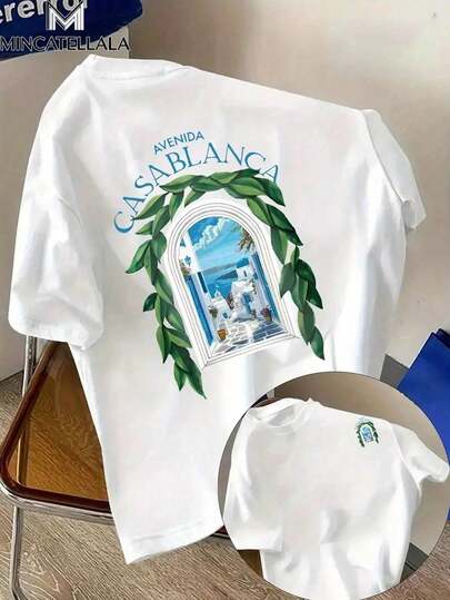 Avenida  Greek Window,Men's Gift, Men's T-Shirt, Christmas Gift, Crew Neck Casual Fashion, Winter, Suitable For Going Out Or Weekend Vacations, Unisex