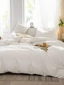 This Bedding Set Includes 4 Pieces (1 Duvet Cover, 1 Flat Sheet, And 2 Pillowcases, Without The Comforter). It Is Soft And Comfortable, Suitable For All Seasons, Making It An Ideal Choice For The Bedroom And Guest Room. It Also Makes A Thoughtful Gift. - Milky White - View 4