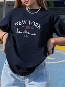 Girls & Teens' Casual Pink Graphic Print Crew Neck Short Sleeve T-Shirt, Summer Top