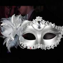 Lily Flower Venetian Princess Mask - Halloween Ball Half Face Mask With Electroplated Details & Side Flower Accents - Elegant Masquerade Party Accessory - Bạc - Xem 7