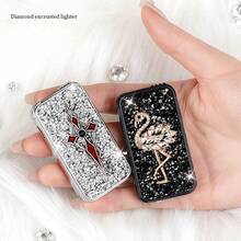 Cute Innovative Lighter, Dual Flame Windproof Lighter, Metal Embossed Rhinestone Butane Torch Lighter, Refillable Adjustable Flame - Khủng long trắng (Không có khí) - Xem 3