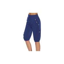Pantalones Casuales, para Mujer, de algodn y Lino, Lisos, Informales, de Largo 3/4, con Cintura elstica, Holgados, Talla pequea. - inicial - Ver 3
