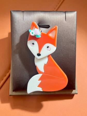 1pc Handmade Cute Fox Acrylic Brooch, Christmas Gift, Cartoon Animal Couple Lapel Pin Badge