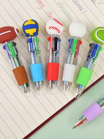 4/5/7pcs Cute Football, Basketball, Rugby Shaped Multicolor Retractable Cartoon Mini Ballpoint Pens, Suitable For Note-Taking, Drawing, Office, Signing, Exams