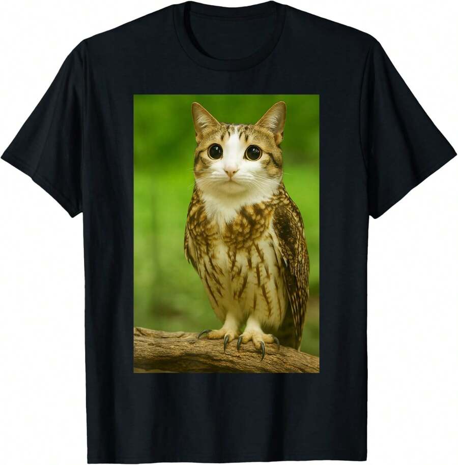 Meowl Cat Owl Funny Internet Meme T-Shirt - 黑色 - 查看 1