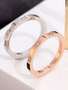 1pc/2pcs/3pcs Gold-Plated Stainless Steel Rhinestone Rings, Unisex Daily Wear & Party Wedding Bands, Great Gift Choice - Multicolor - View 18