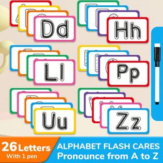 1 pieza Tarjetas de aprendizaje del alfabeto de 26 cartas con ilustraciones - Coloridas, adquisición de vocabulario y reconocimiento de objetos, material de papel duradero para jóvenes, perfecto para fines educativos, desarrollo de ortografía y vocabulario
