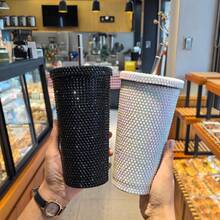 1 Stück 600ml ästhetischer Bling Strass Becher - 304 Edelstahl vakuumisolierter Becher mit auslaufsicherem Deckel, süßer funkelnder Wasserflasche für Reisen, Gym, Büro, perfektes Geschenk für Mädchen & Frauen - Verschiedenfarbig - Übersicht 3