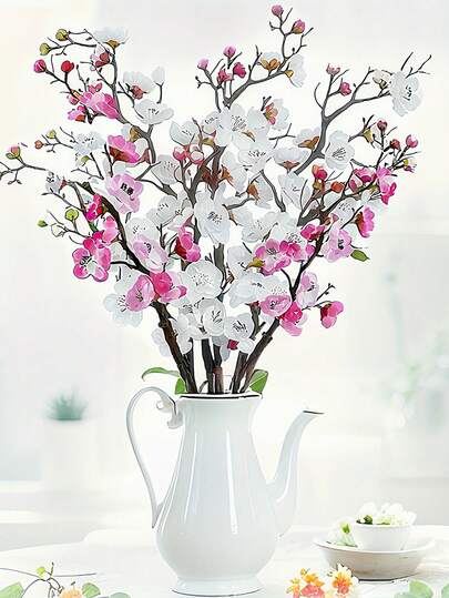 4pcs Artificial White Pink Plum Blossom Branches Long Stem Plastic Flowers Center Vase Arrangementsfor DIY Flower Wall Scene Layout Winter Decor Valentine's Day Gift Suitable For Wedding Party Kitchen Office Home Decor