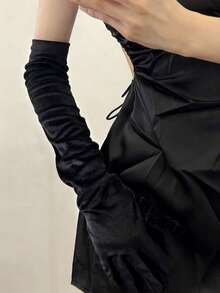 1 Pair Women's Retro Formal Gloves, 53cm Extra Long Velvet Gloves Suitable For Formal Occasions, Dates, Parties, Holidays, Weddings - Black - View 4