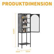 Vitrine de metal e vidro com porta de armazenamento – estante cúbica de 5 níveis com 3 prateleiras ajustáveis. Ideal para cozinha, sala de jantar, sala de estar, banheiro e escritório. Ferro. 160 cm de altura x 50 cm de largura x 35 cm de profundidade. - Preto - Ver 3