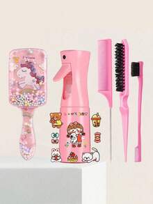 6pcs Hair Styling Tool Set, Includes Comb, Spray Bottle, Hair Mist Bottle, Transparent Water Bottle, Rat-Tail Comb, Hairline Shaping Comb, Suitable As New Year Gift For Girls, Comes With Cute DIY Stickers (Random Style) - Multicolor - View 14