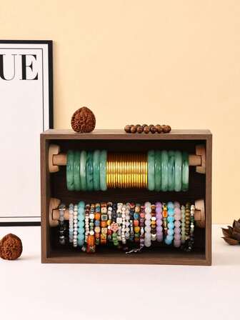 Boîte de rangement pour bracelets de style bohème haut de gamme en bois