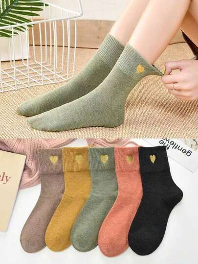 1-5 pares de calcetines hasta el tobillo con diseño de corazón lindo para mujeres, suaves y cómodos para uso diario