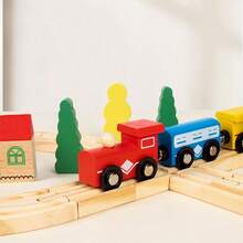 26pcs Or 33pcs Wooden Train Track Toy Set, DIY Track Building Playset, Suitable As Christmas, Birthday, Children's Day Gift For Boys And Girls - Multicolor - View 7