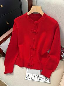 JIANHU Spring Butterfly Knit Cardigan, Short Design, Suitable For Petite Figure, Elegant Versatile, Create Fashionable Look - Red - View 3