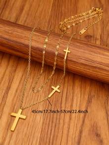 MONALLY Gold Cross Multi-Layer Necklace, Stainless Steel Exquisite Cross Pendant, Women's Christian Religious Jewelry, Daily Wear, Perfect Gift - Pendant Necklace - View 6