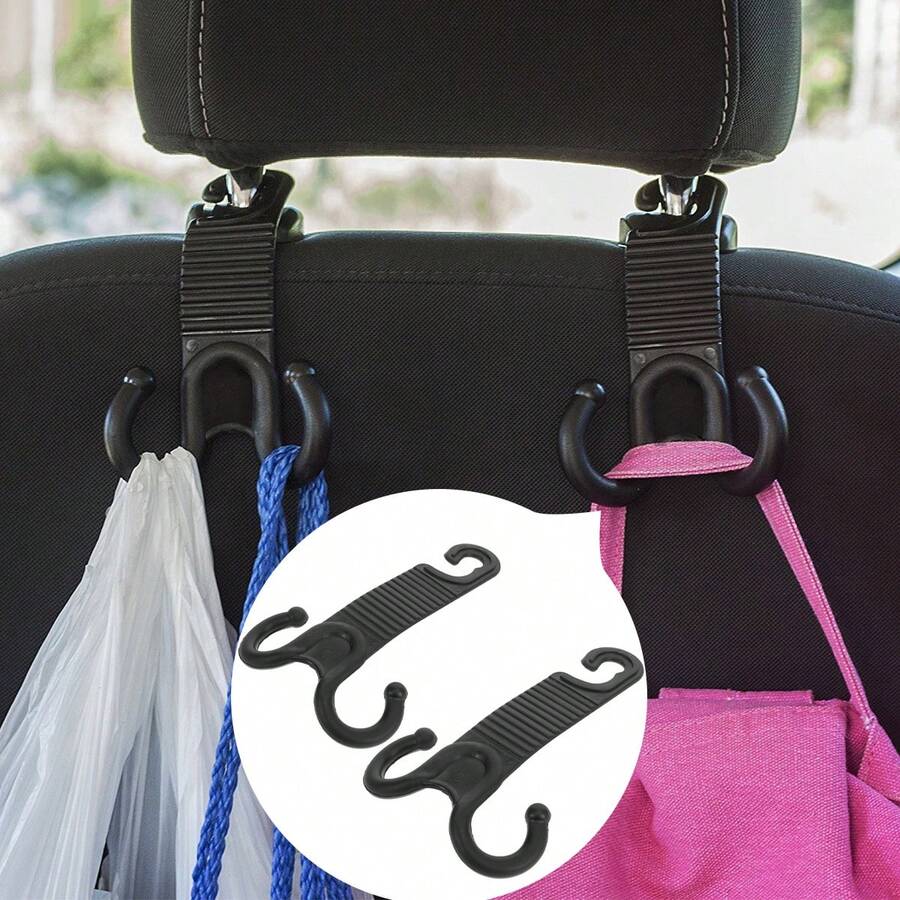 2pcs Car Backseat Headrest Hooks, Dual-Head Design Hangers For Purse, Bag Storage, Easy Installation, Multifunctional Lightweight Hooks, Women Car Accessories - Hook Up - View 1
