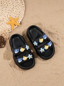 1双多功能儿童/成人户外夏季休闲凉鞋，柔软轻便，防滑时尚EVA材质，螃蟹造型，一脚蹬设计 - 黑色 - 查看 12