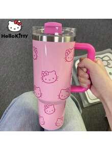 1PC Sanrio 40oz Hello Kitty Insulated Stainless Steel Water Bottle With Lid And Straw - Practical, Hand Wash Only, Great For Travel, Outdoor Sports And Gifts, Perfect For Festivals, Travel Refill | Fun Design | Durable Construction For Hello Kitty Water Bottle