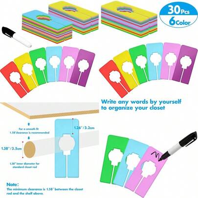 New 30 PCS Closet Rack Dividers 6 Colors Rectangular Clothing Hanger Dividers With A Bonus Marker Writable And Reusable For Sorting Clothes Size Color Brand
