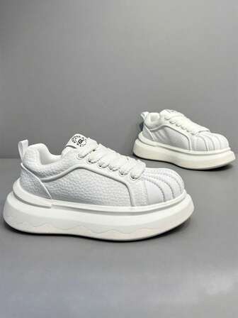 Men's Shell Toe Sneakers, New Autumn/Winter Retro Chunky Sneakers, Versatile Lace-Up Winter Shoes, Thick Sole Casual Elevator Shoes