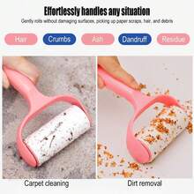 1PC Rodillo Adhesivo Recargable para Pelo de Mascotas y Pelusa - Limpiador de Tela de Fuerte Adhesión, Diseño  para Superficies Delicadas con Núcleo Reemplazable y Mango Portátil para Alfombras y Ropa del Hogar, Rosa - 1 - Ver 2