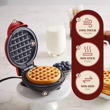 MOREBEAUTY - Mini waflera eléctrica antiadherente de 4.5 pulgadas, gofres belgas, diseño compacto, hash browns, keto, aperitivos, sándwich, huevos, fácil de limpiar, menta/rojo/pink.   Electrodoméstico personal de la marca MOREBEAUTY para hacer gofres redondos antiadherentes, de color rojo, prepara gofres de 4.5 pulgadas en minutos, tamaño mini redondo, ideal para desayunos, brunch, almuerzos o snacks. Mini MOREBEAUTY Fácil de Limpiar con Revestimiento Antiadherente - Libre de BPA, Sartén Redonda para MOREBEAUTY de 110V para Desayunos Perfectos en Casa.¡El mejor regalo de Navidad! - Rojo - Ver 3