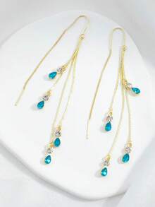 1 Paar einzigartiges Design Wassertropfen Quasten Ohrringe, geeignet für den täglichen Gebrauch von Frauen, tolles Geschenkzubehör - Blau - Übersicht 4