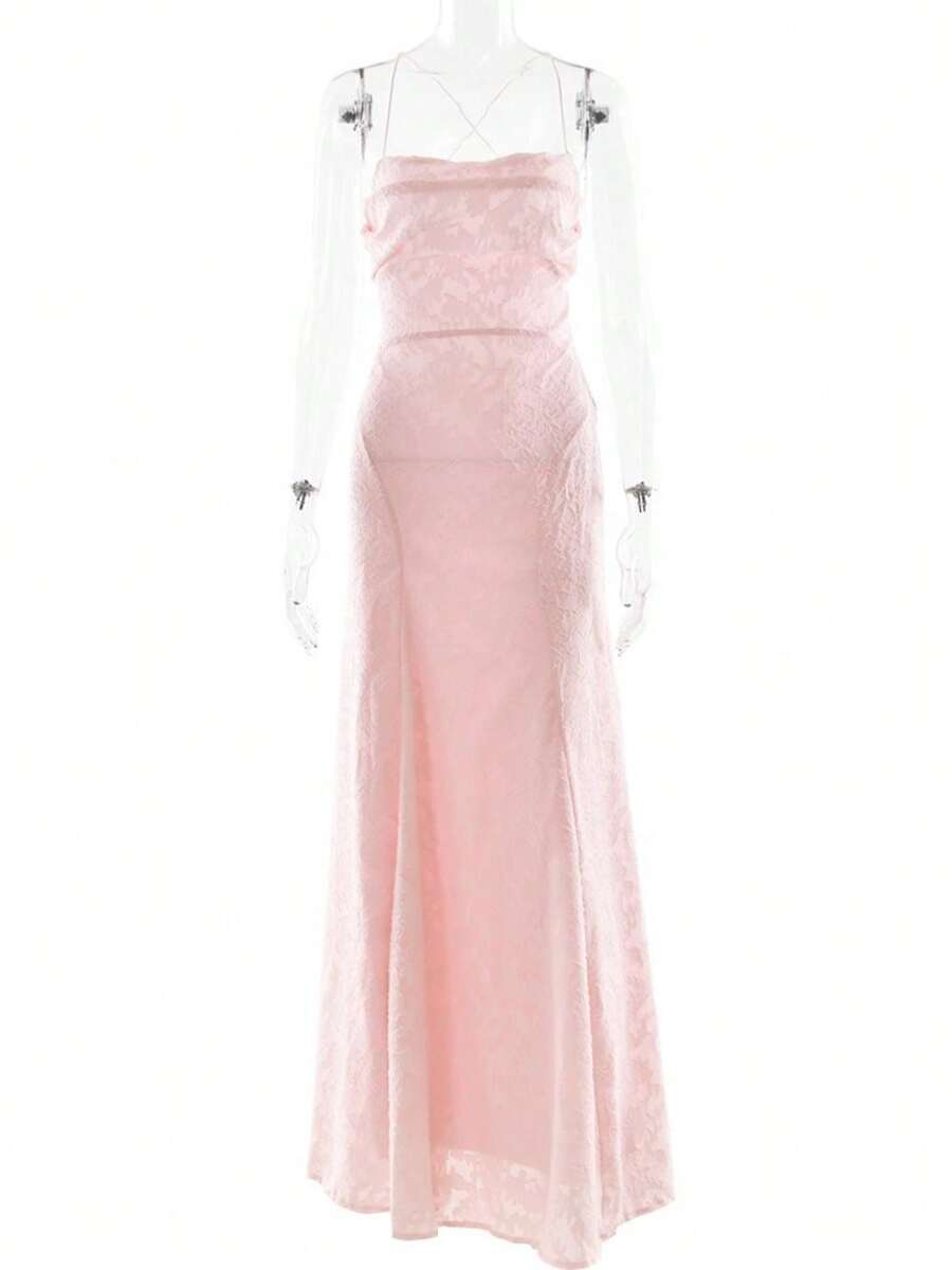 Christmas New Party Style Evening Dress, Sexy And Spicy Girl, Bareback Strap Style Long Dress - 粉色 - 查看 1