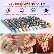 24 Colors Nail Art Pens Set, 3D Nail Polish Marker Pens With Fine Tip & Brush, Quick-Dry Acrylic Paint Pens For DIY Nail Design, Drawing & Detailing, Nail Art Supplies For Home & Salon - Multicolor - View 2