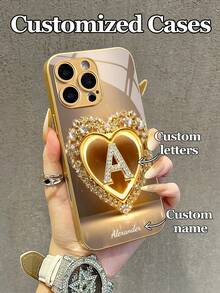 1 buah Casing Ponsel Kaca Tempered dengan Desain 26 Huruf & Nama yang Dapat Disesuaikan dan Pola Hati Berlian Imitasi Emas, Kompatibel dengan iPhone 17 Air/16 Pro Max/15 Pro/14 Plus/13 Pro/12 Pro Max/11/Xs Max/8/7/6 Plus, S24 Ultra/S25 Ultra/A12, Kustomisasi Bisnis Kelas Atas, Hadiah Terbaik untuk Pacar, Kekasih, dan Keluarga, Casing Ponsel Lucu, Hadiah Kustom - Emas - View 4