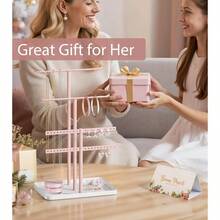 Organizador de soporte de joyera, soporte de metal resistente de 12.5 pulgadas de alto, colgador de joyera de 3 niveles para collar, aretes, pulsera, anillo, para exhibicin y almacenamiento - Dorado - Ver 5