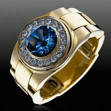 1 pieza Anillo de compromiso decorativo de aleación dorada con zirconia incrustada para hombres, joyería de lujo para negocios. Para compromiso, boda, fiesta, San Valentín, cumpleaños, regalo, anillo punk para San Valentín, mamá, madre, Día de la Madre, regalo