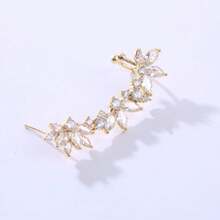 1pc Asymmetrical Rhinestone Flower French Style Earrings, Unique Design, Suitable For Autumn/Winter