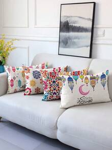 4 件装装饰抱枕套，几何图案，100% 低过敏性聚酯纤维，复古亚麻材质，隐形拉链，可机洗，简约现代线条设计，拉链封口，家居装饰抱枕套，适用于沙发、客厅、卧室，不含枕芯 - 彩色 - 查看 5