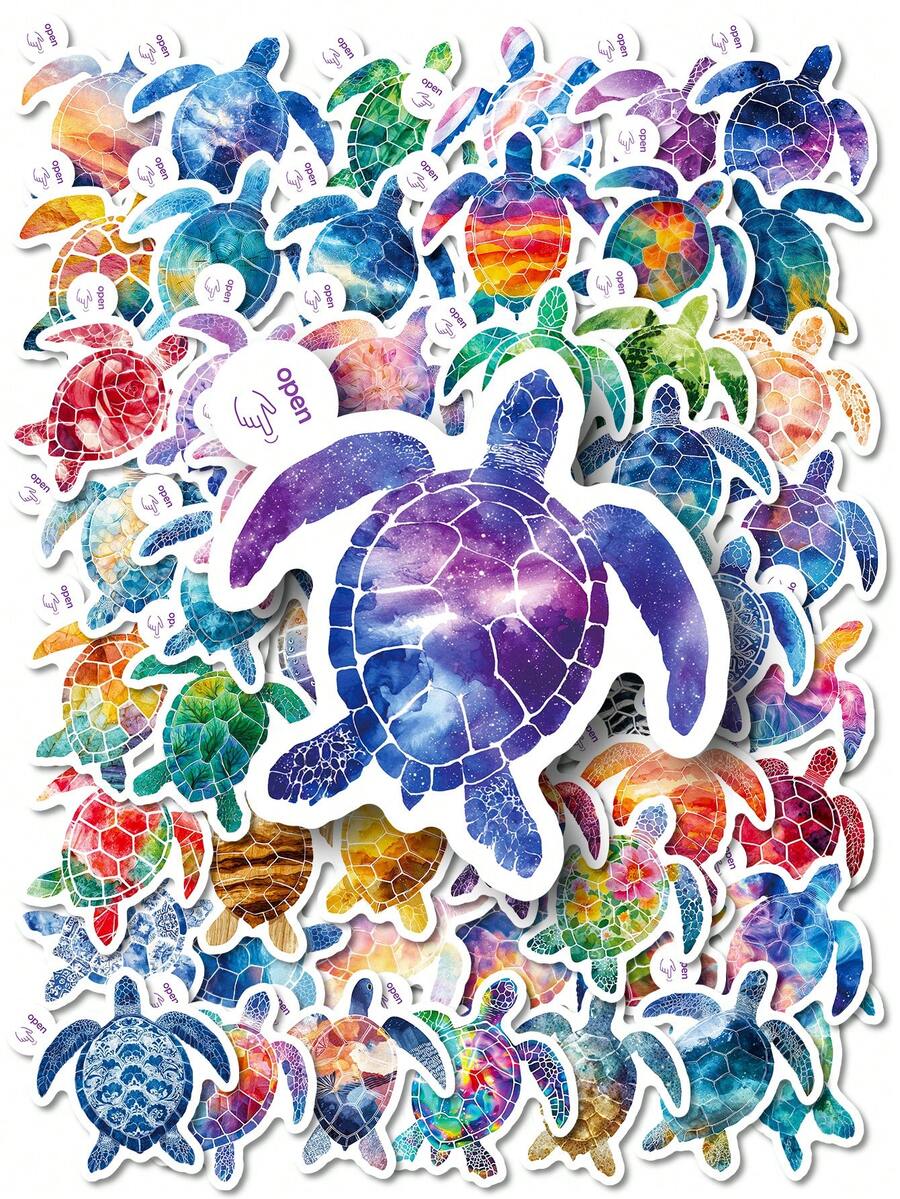 50Pcs Sea Turtles Stickers For Water Bottles, Colorful Ocean Animals Aesthetic Laptop Decals For Water Bottle Laptop Scrapbook, Back To School For Classroom Rewards - Multicolor - View 1