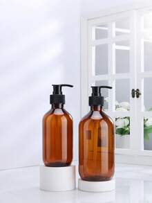 3 chai và lọ thủy tinh ép cổ dài màu hổ phách dày 500ml có thể nạp lại - Dùng cho dầu gội, sữa tắm, dầu xả, muối tắm, kem dưỡng da và kem massage - màu nâu - Xem 6