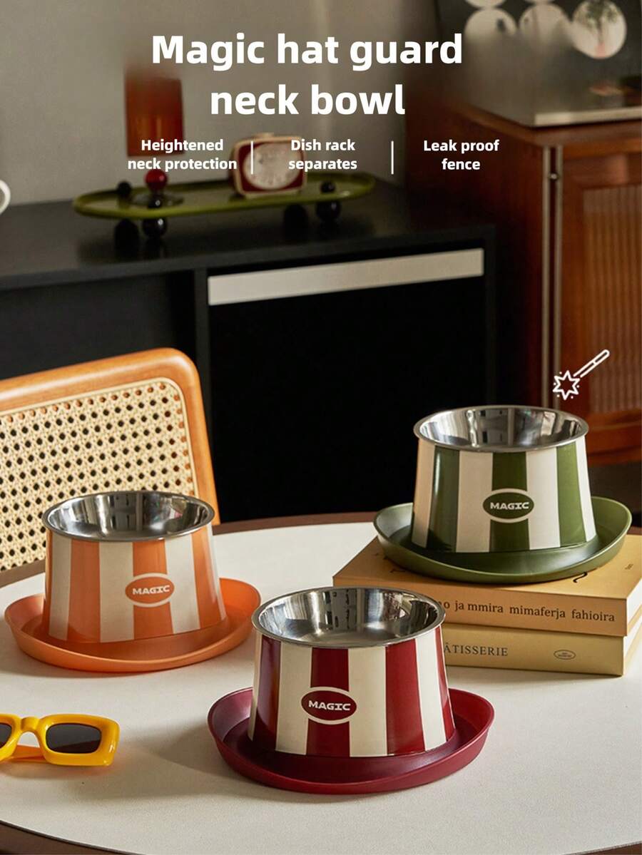Elevated Cat & Small Dog Bowl - Adorable Cartoon Design Pet Feeder, Detachable Stainless Steel Bowl, Neck-Protecting Dog Bowl, Anti-Spill, Anti-Ant, Anti-Tip, Non-Slip Base, Promotes Healthy Eating, Easy To Clean - Multicolor - View 1