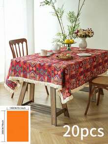 1pc Bohemian Style Red Geometric Jacquard Tablecloth With Natural Tassel, Rectangular Tablecloth For Dining Table, Coffee Table, TV Stand, Entryway, Suitable For Holiday Gatherings, Birthday Parties, Weddings, Dining Room, Living Room, Office, All Seasons - Red - View 11