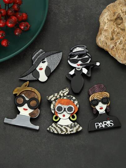 Acrylic Sunglasses Lady Brooches - Creative Figure Pins For Women Unisex Banquet Clothing Accessories/ Friends Party Badges Gifts