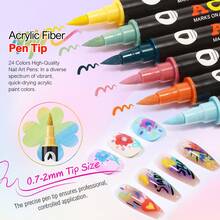 24 Colors Nail Art Pens Set, 3D Nail Polish Marker Pens With Fine Tip & Brush, Quick-Dry Acrylic Paint Pens For DIY Nail Design, Drawing & Detailing, Nail Art Supplies For Home & Salon - Multicolor - View 5