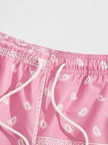 Men's Boho Paisley Print Drawstring Waist Summer Shorts With Pocket - Soft Pink - View 7