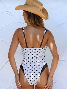 夏季波点印花连体沙滩度假泳衣 - 彩色 - 查看 3