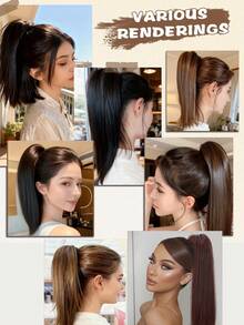 合成纤维爪夹长直马尾假发，女士马尾接发，发夹适合日常、派对、化妆、节日、婚礼、嘉年华、音乐节、母亲节礼物，是女士日常、节日派对、音乐节、嘉年华、母亲节礼物的理想之选。 - 彩色 - 查看 7