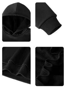 少女黑色休闲标语印花保暖连帽衫，适合秋/春/冬穿着 - 黑色 - 查看 4